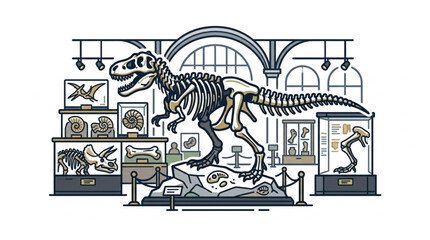 Detailed Dinosaur Skeleton Display in Museum Exhibit. © Rotan
