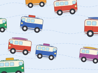 Naklejka premium Road Trip Camper Bus Pattern Camping Design Backdrop