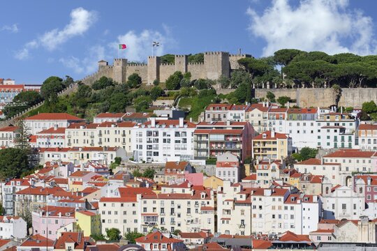 City view over Sao Jorge Castle and Lisbon, Portugal