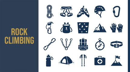 Rock climbing equipment and mountaineering gear icon set © FRIDA STORE