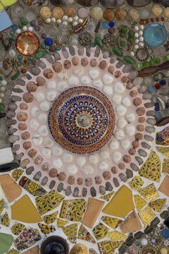 Main chedi (Phra That) decorated with over 5 million colourful mosaic stones and ceramic pieces, Buddhist temple complex Wat Phra That Sorn Kaew, Khao Kho Mountains, Phetchabun Province, Isan, Thailand