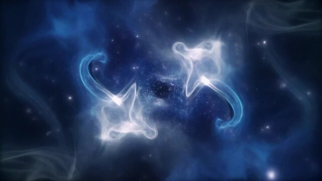 Ethereal indigo blue and silver neon smoke with floating particle dust, mysterious cyber VJ background