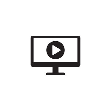 Black computer monitor icon with a media play button