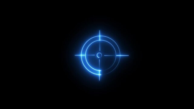Glowing neon light target icon animation. Military training, Military target icon animation on black background