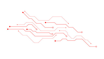 Obraz premium Red circuit board technology background, digital electronic motherboard lines vector, futuristic cyber network connection pattern on white