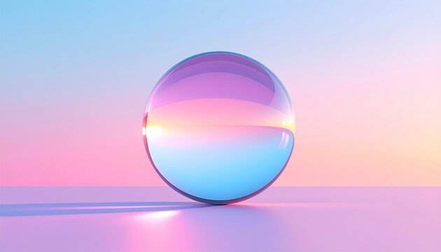 Transparent glass sphere floating on pastel background, futuristic minimal design