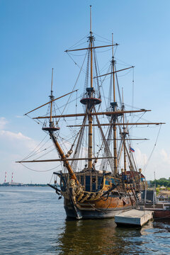 VORONEZH, RUSSIA - JULY 3, 2026: The replica of the first Russian battleship of the Goto Predestinatsia, on a sunny July day. Voronezh.