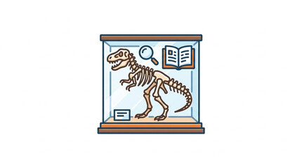 Dinosaur Skeleton Display in Museum Exhibit Case. © parunten