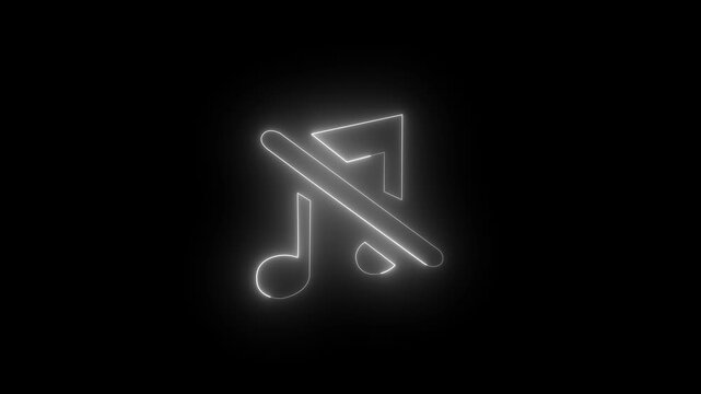  Glowing neon line musical note icon on black background. Music symbol neon color reveal and glowing loop effect 4k video animation. 