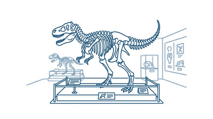 Dinosaur Skeleton Display in Museum Exhibit. © parunten