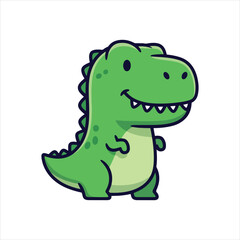 Fototapeta premium Cute cartoon green tyrannosaurus rex dinosaur smiling character standing isolated on a white background.
