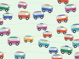 Fototapeta premium Retro Camper Vans Pattern Road Trip Summer Background