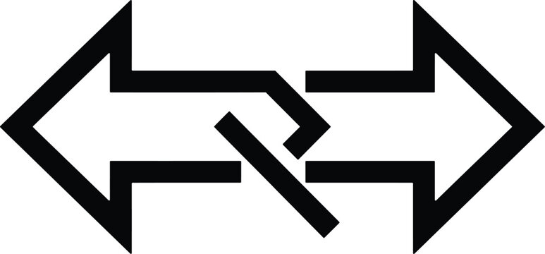 Interlocking double arrows icon, black linear direction symbol, exchange vector