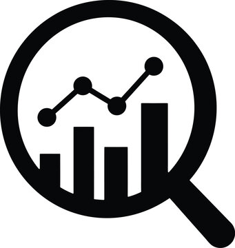 Data analysis icon, magnifying glass with growth chart, business vector