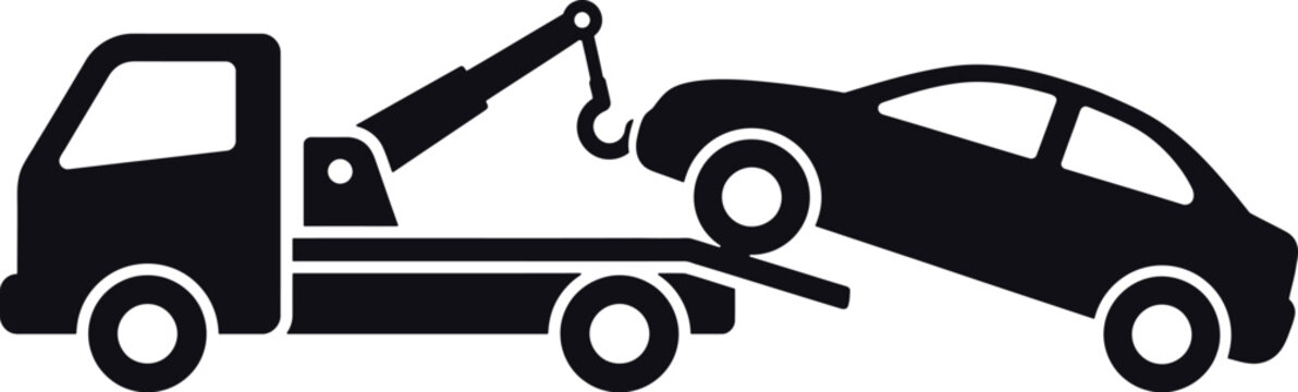 Tow truck icon, roadside assistance vector, car recovery service silhouette