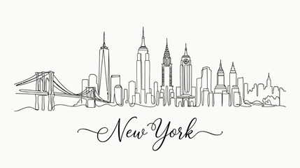 Fototapeta premium New York City Skyline Continuous Line Drawing - Iconic Landmarks