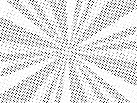 Abstract radial burst pattern composed of black dots on a white background creating a dynamic visual effect