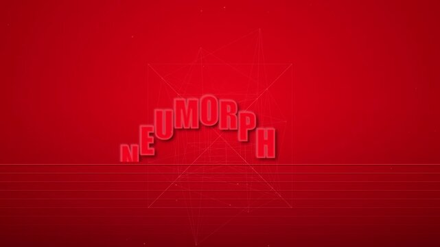Abstract Red Animation of Neumorphism Text Effect with Geometry Wireframe