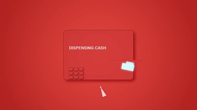 Animated atm machine interface showing cash withdrawal transaction process