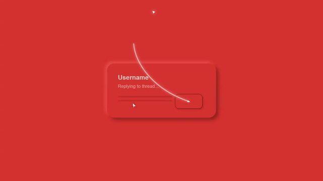 Animated cursor clicking on a social media reply input box on red background