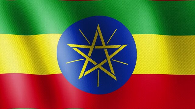 Ethiopia flag waving, close-up of Ethiopia national flag, animated flag 4k video background