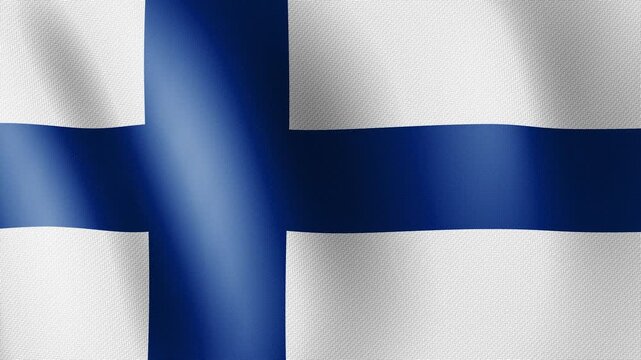 Finland flag waving, close-up of Finland national flag, animated flag 4k video background