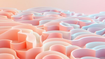 Fototapeta premium Abstract landscape. Soft pastel colors create undulating terrain. Smooth curves suggest flowing forms, gentle gradients. Minimalist design.