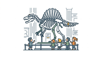 Dinosaur Skeleton Display in Museum with Visitors. © konco
