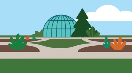 Modern glass greenhouse dome in public botanical garden with greenhouse © FATEMA