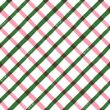 Gingham seamless pattern. Watercolor lines texture wrapping paper. Vector checkered Christmas print