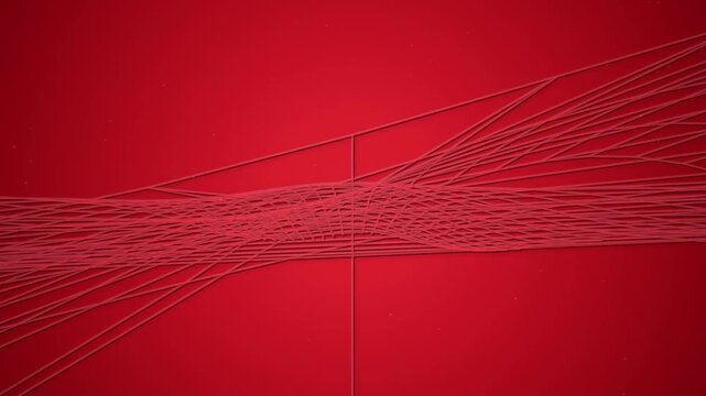 Abstract red background with moving lines forming a rhythmic wave pattern