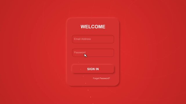 Red User Interface Login Screen Form with Cursor Clicking Input Field