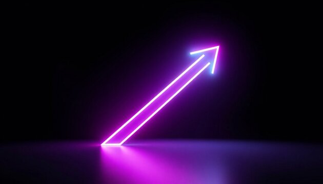 Neon arrow points diagonally upward against a dark backdrop to symbolize growth and future success.