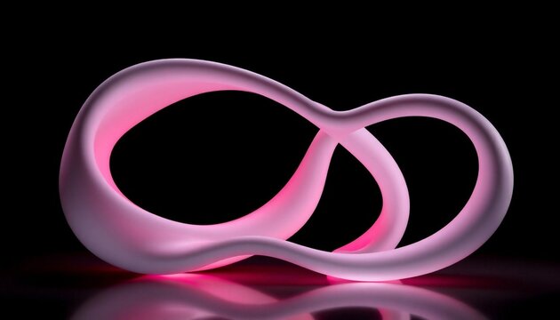 Abstract pink glowing loop form floats in darkness to create a modern artistic visual representation.
