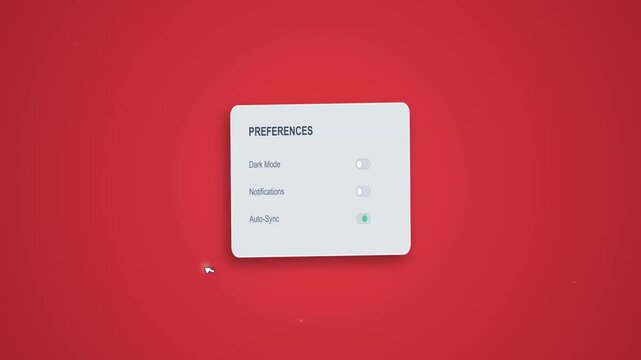 Computer cursor clicks toggle switch buttons in software menu settings