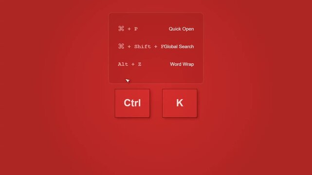 Computer keyboard shortcut instruction interface on a red background