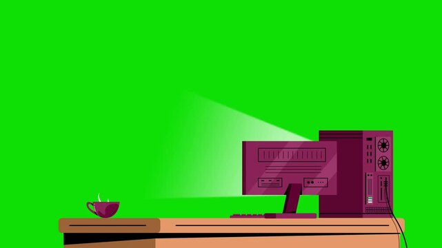 Minimalist Desktop Computer Workspace on Green Screen Animation