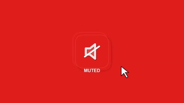 Cursor clicking a muted volume icon on a red background interface
