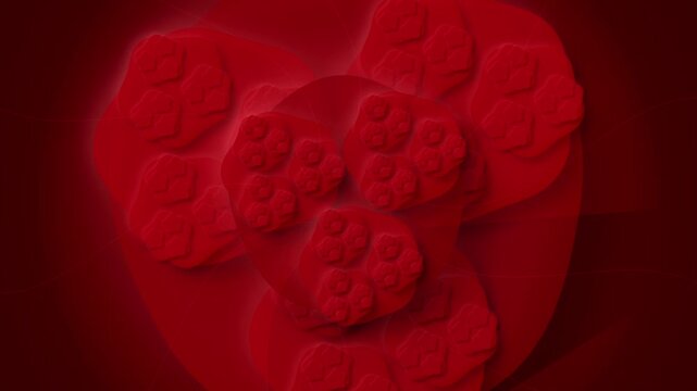 Abstract red fractal pattern rotating with organic geometric shapes