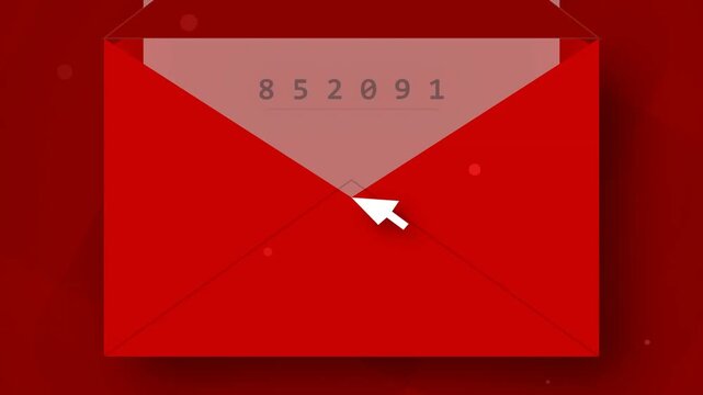 White cursor clicking a red envelope icon on a digital background