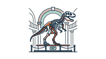 Dinosaur Skeleton Illustration in Museum Display. © Dne
