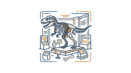 Dinosaur skeleton illustration in modern office workspace. © Dne