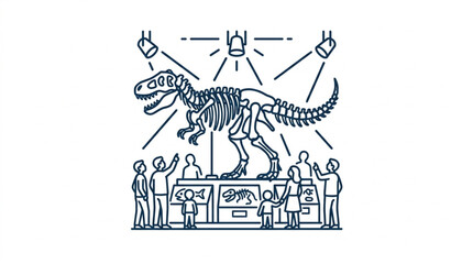 Dinosaur skeleton exhibit with museum visitors. © Dne