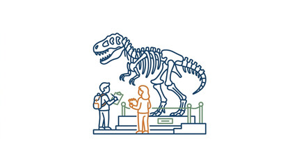 Dinosaur Skeleton Exhibit with Visitors Observing. © Dne