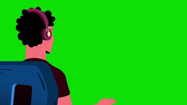 Back View of Cartoon Gamer Sitting in Chair on Green Screen Animation