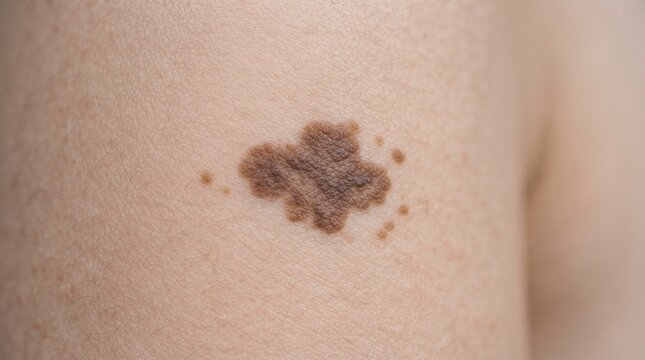 Macro Close-up of Large Irregular Birthmark or Mole on Human Skin