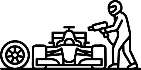 Fototapeta premium Formula 1 Pit Stop Icon: Tire Change and Racing Car Maintenance