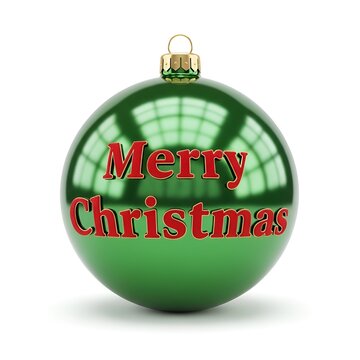 Green Christmas Bauble Ornament With Merry Christmas Text