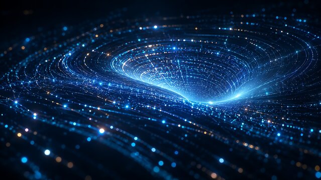 Quantum Gravitational Data Field with Curved Light Particles and Futuristic Physics Visualization