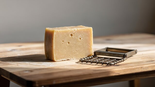 Handmade Natural Soap Bar with Cutter on Wooden Table